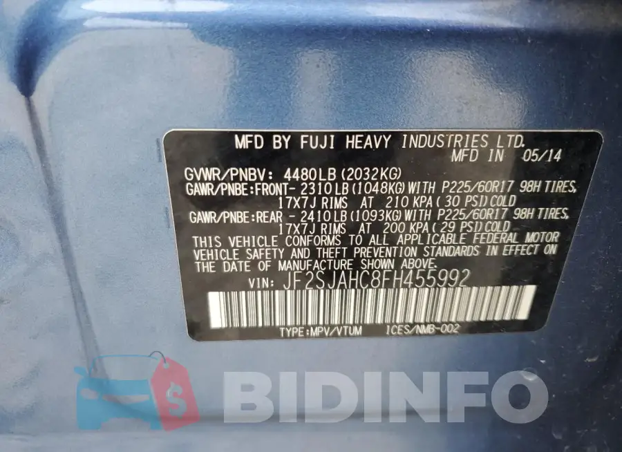 JF2SJAHC8FH455992 Photo# 13