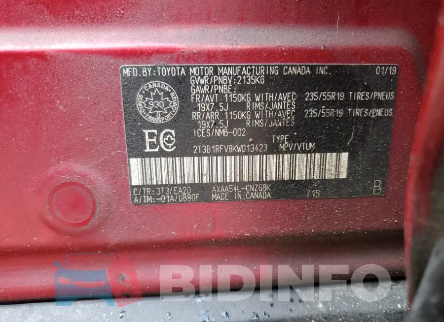 2T3D1RFV8KW013423 Photo# 14