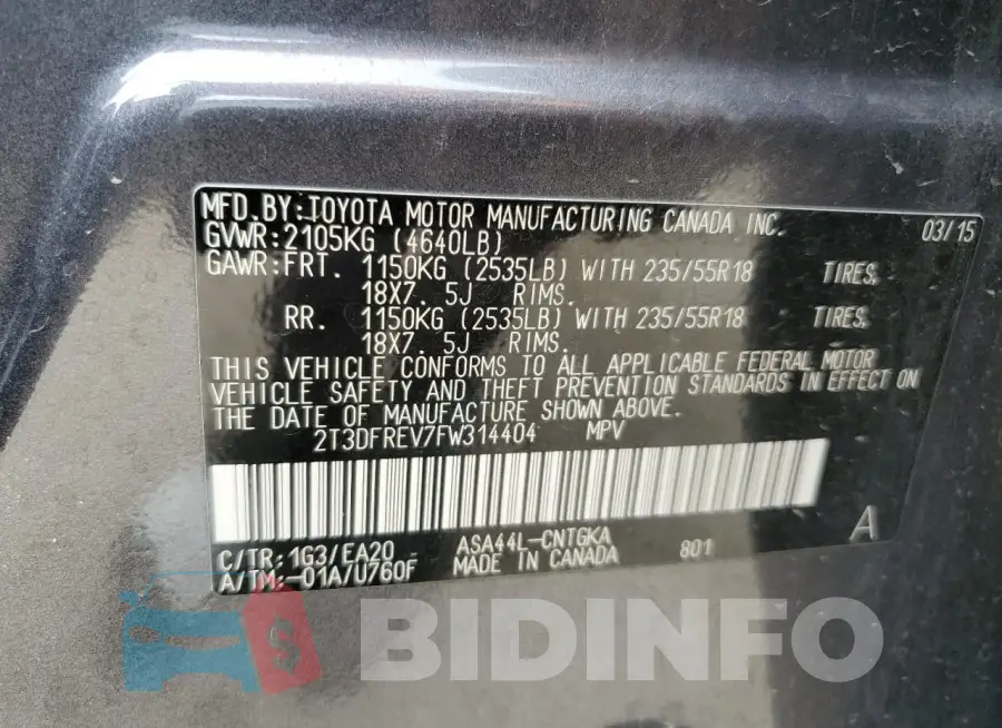2T3DFREV7FW314404 Photo# 14