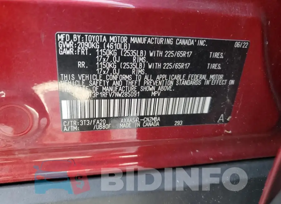 2T3P1RFV7NW285091 Photo# 13