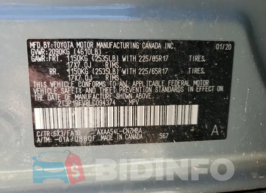 2T3P1RFV8LC094374 Photo# 13