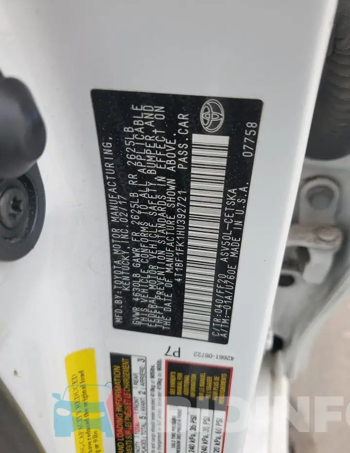 4T1BF1FK1HU392721 Photo# 12