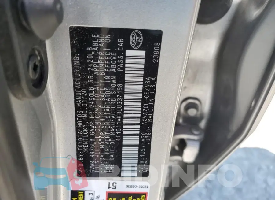 4T1C11AK8LU337198 Photo# 12