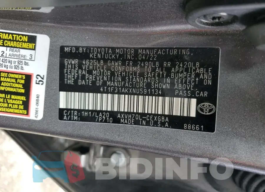 4T1F31AKXNU591134 Photo# 13