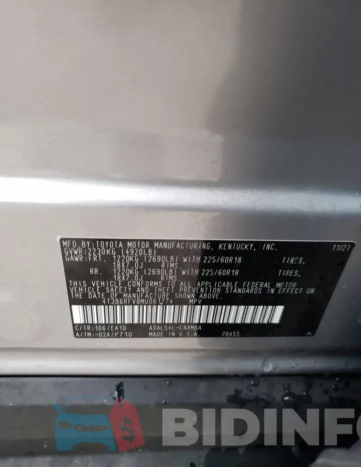 4T3B6RFV8MU061774 Photo# 13
