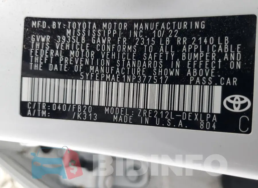 5YFEPMAE1NP377517 Photo# 13