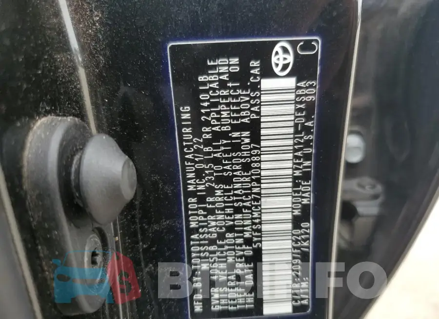 5YFS4MCE7NP108897 Photo# 12