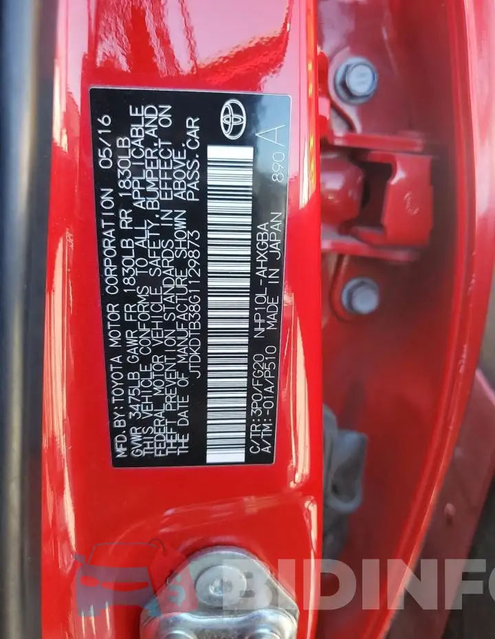 JTDKDTB38G1129873 Photo# 12