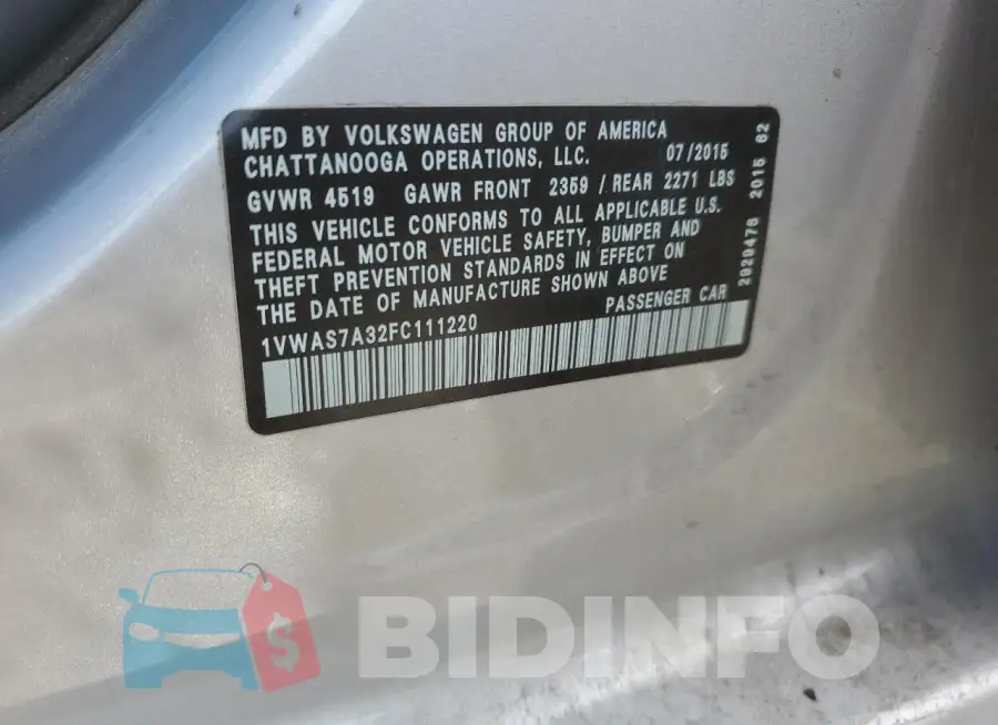 1VWAS7A32FC111220 Photo# 12