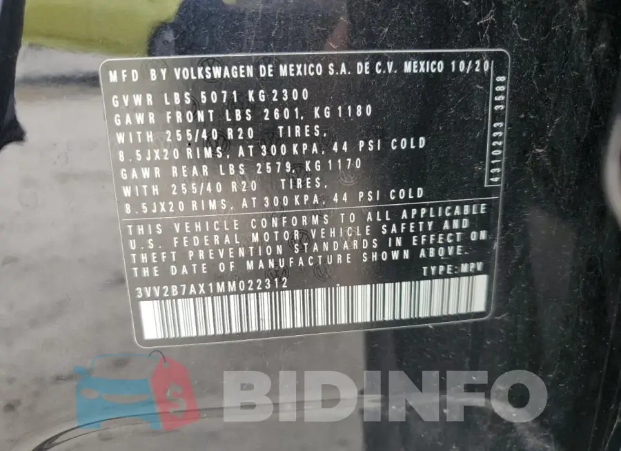 3VV2B7AX1MM022312 Photo# 13