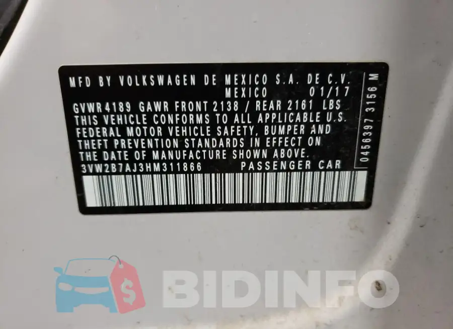 3VW2B7AJ3HM311866 Photo# 12