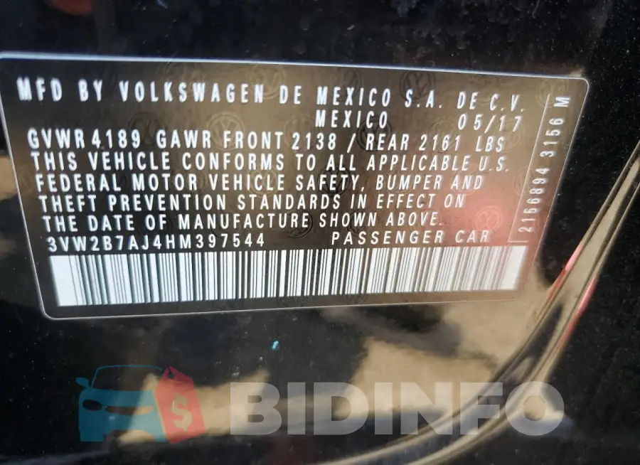 3VW2B7AJ4HM397544 Photo# 12