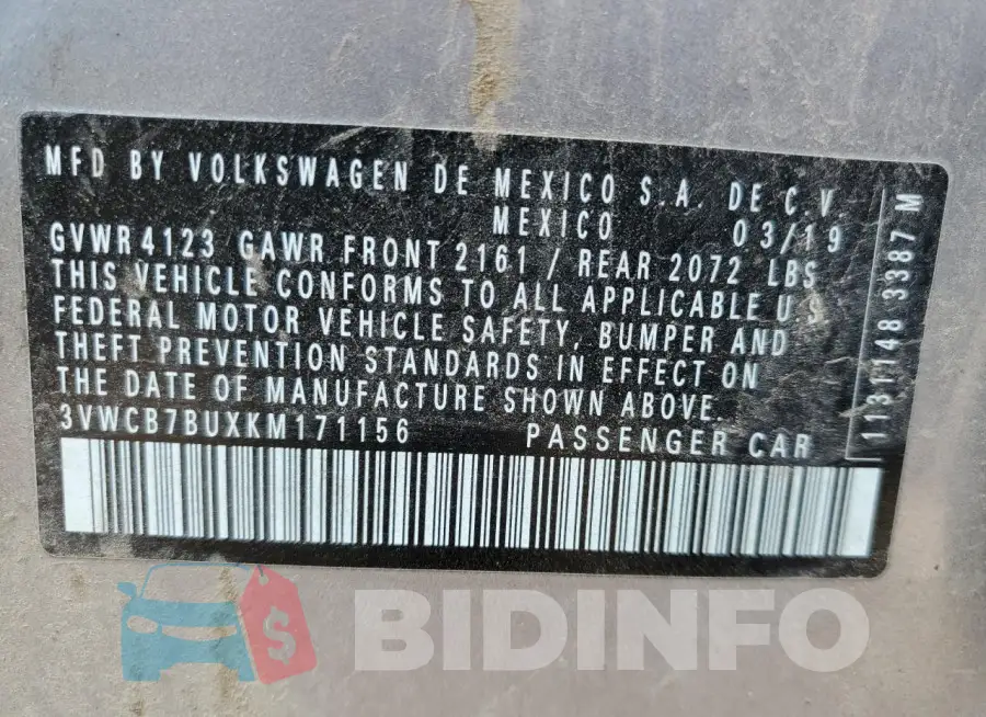 3VWCB7BUXKM171156 Photo# 12