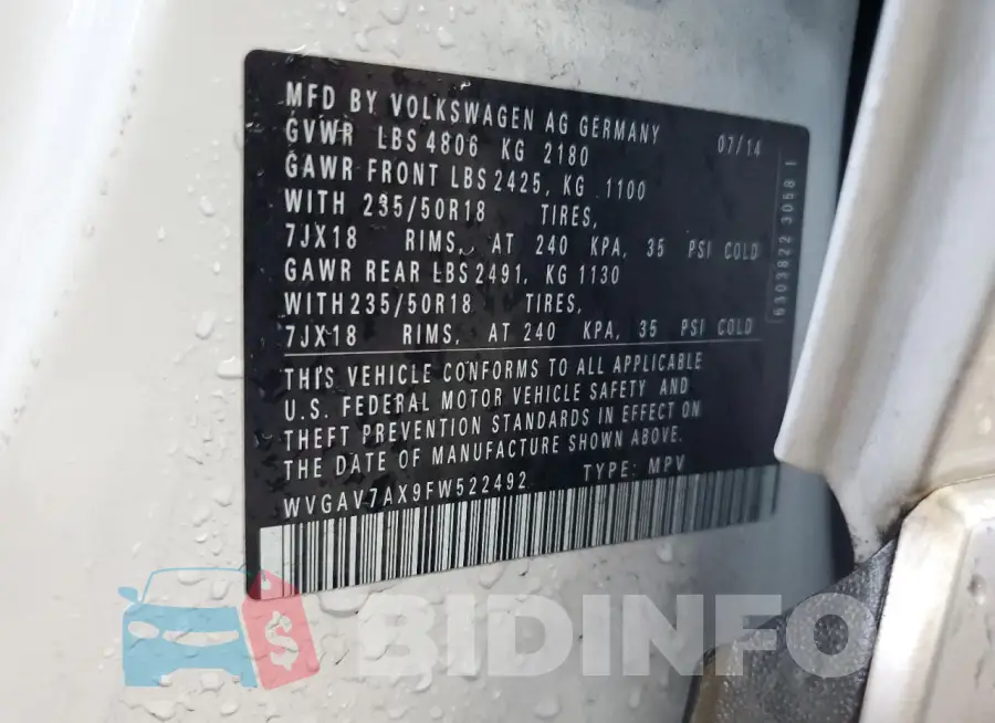 WVGAV7AX9FW522492 Photo# 12