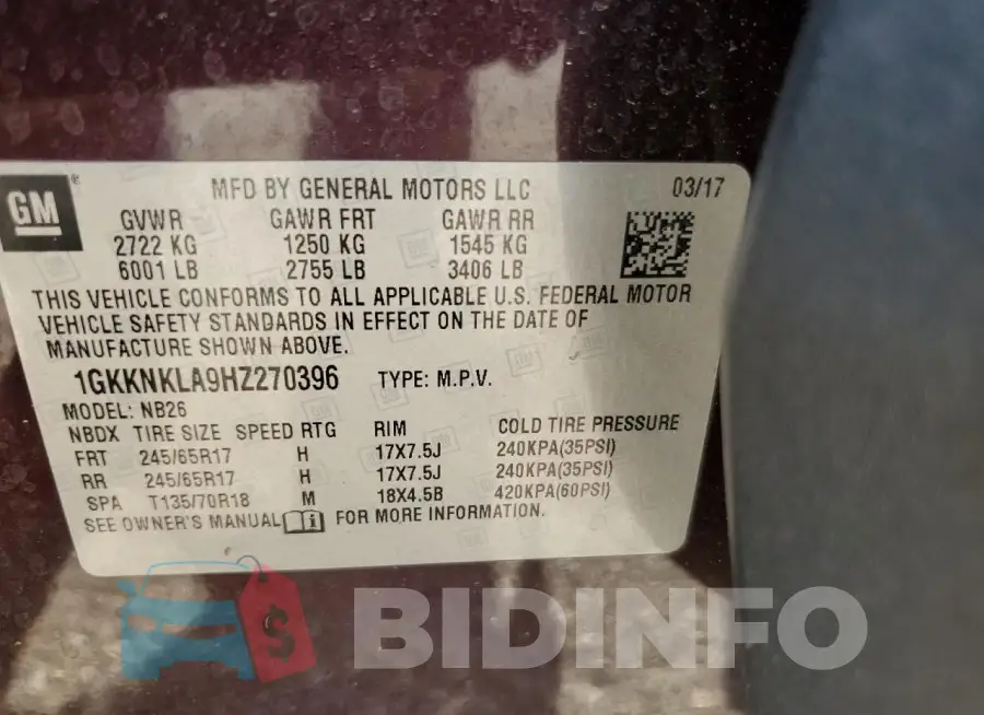 1GKKNKLA9HZ270396 Photo# 12