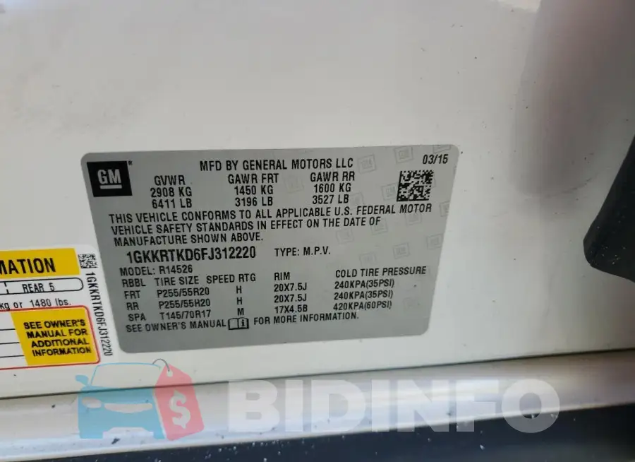 1GKKRTKD6FJ312220 Photo# 13