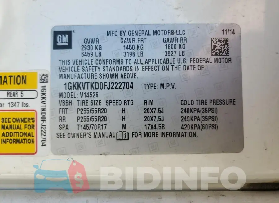 1GKKVTKD0FJ222704 Photo# 14