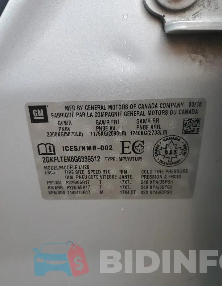 2GKFLTEK6G6339512 Photo# 14