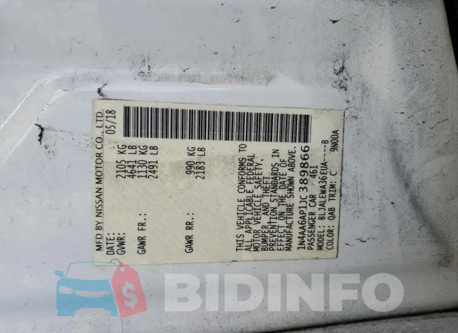 1N4AA6AP1JC389866 Photo# 12