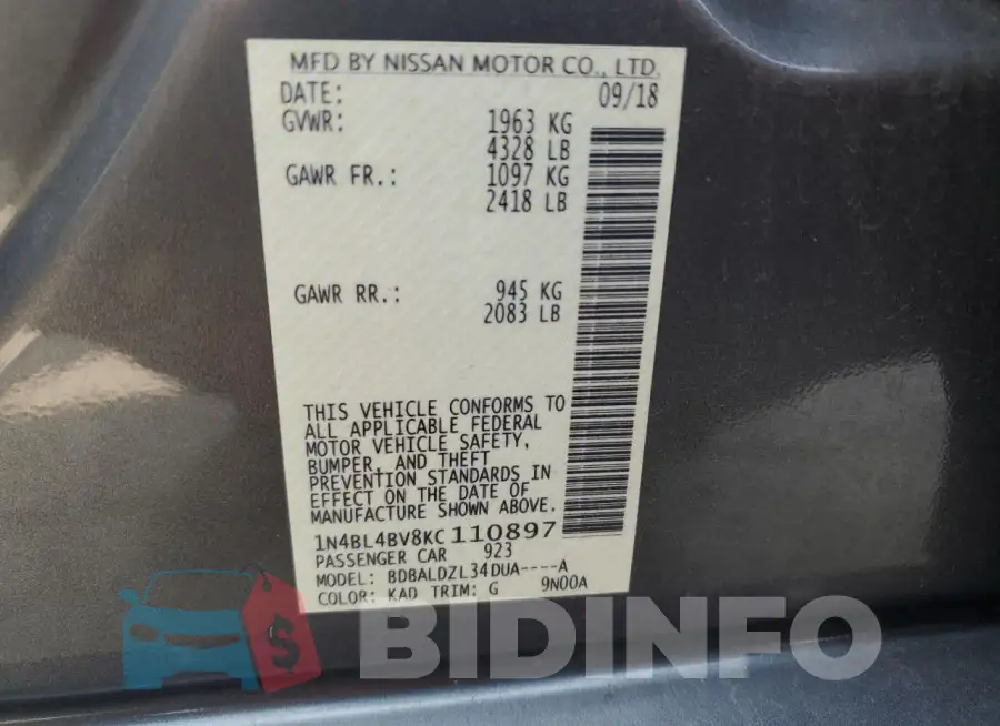 1N4BL4BV8KC110897 Photo# 12