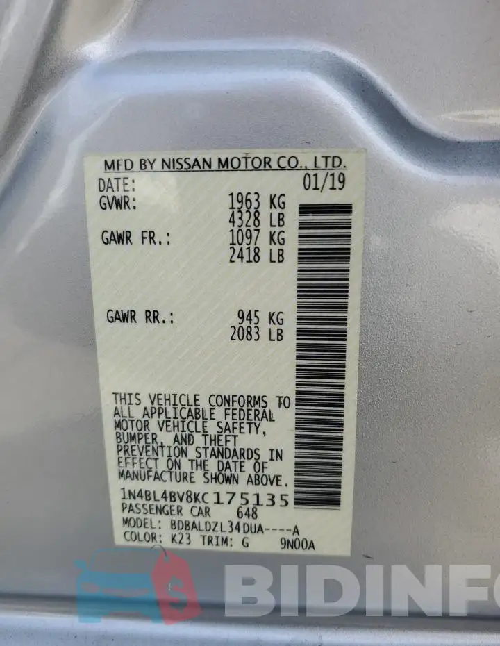 1N4BL4BV8KC175135 Photo# 13