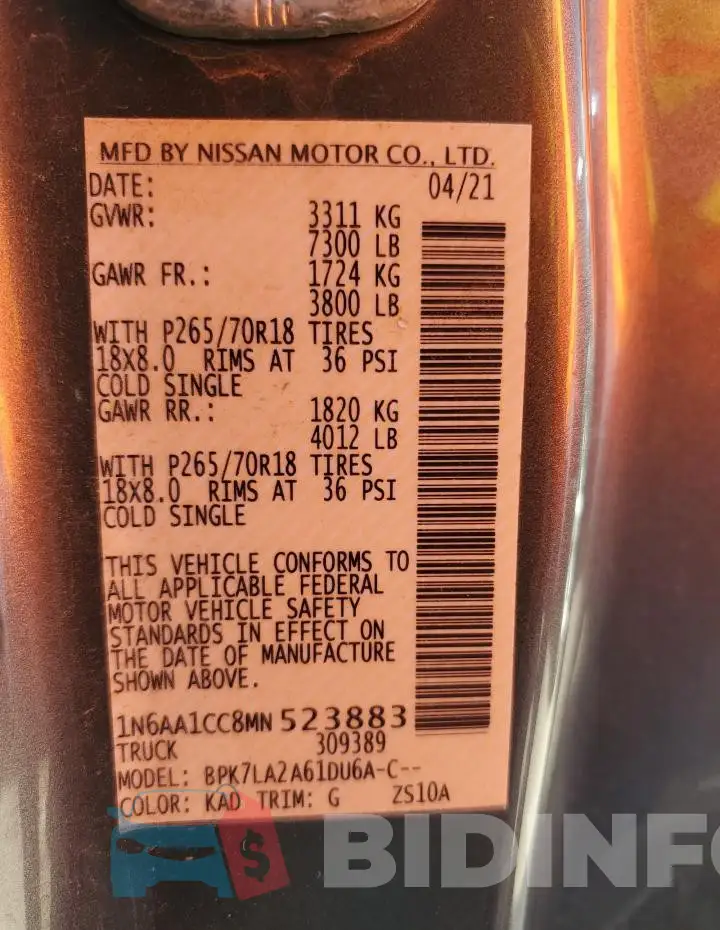 1N6AA1CC8MN523883 Photo# 12