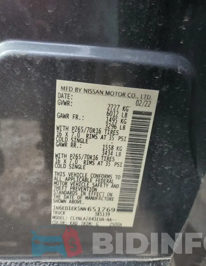 1N6ED1EK5NN651769 Photo# 13
