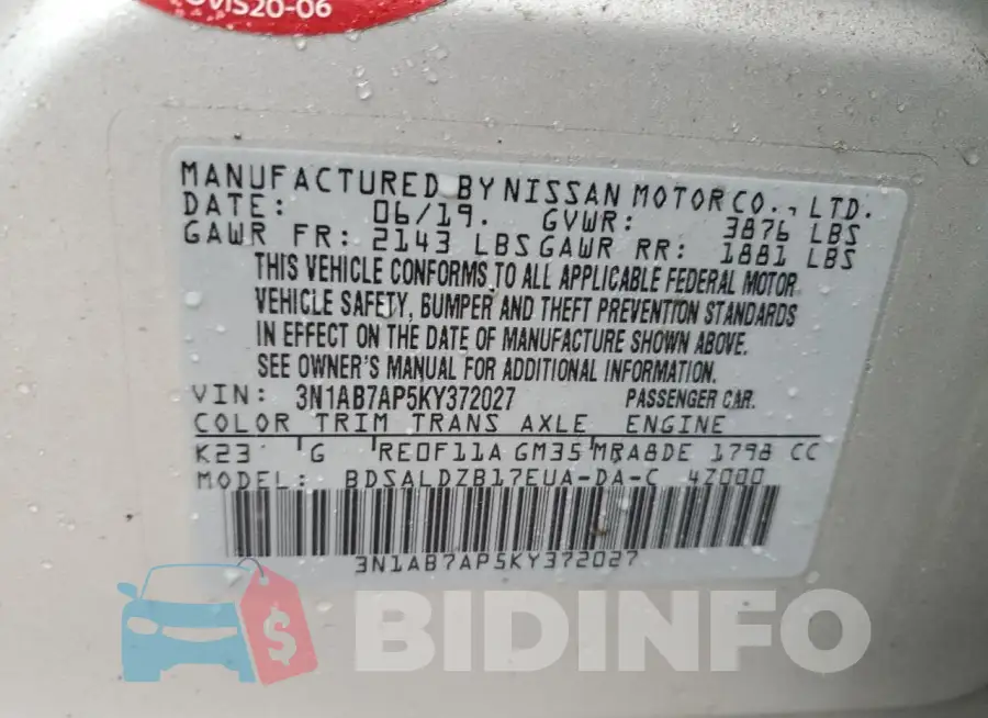 3N1AB7AP5KY372027 Photo# 12