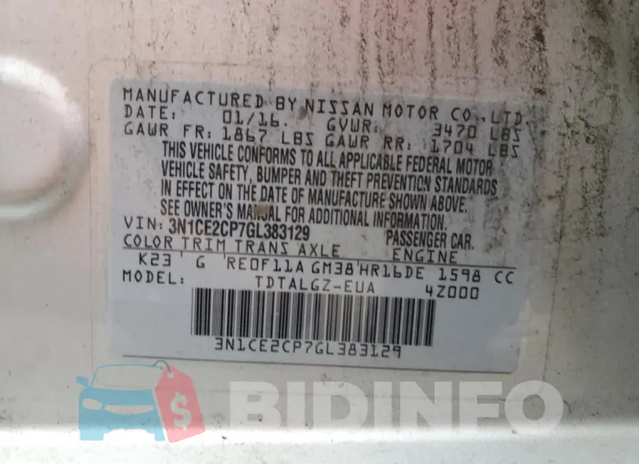 3N1CE2CP7GL383129 Photo# 13