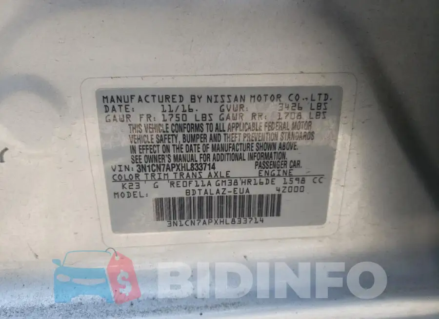 3N1CN7APXHL833714 Photo# 12