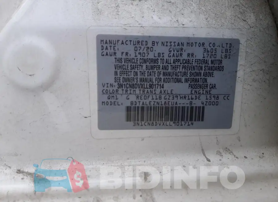 3N1CN8DVXLL901714 Photo# 12