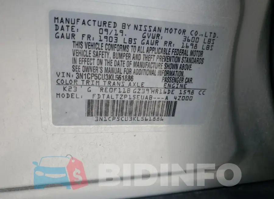3N1CP5CU3KL561886 Photo# 12