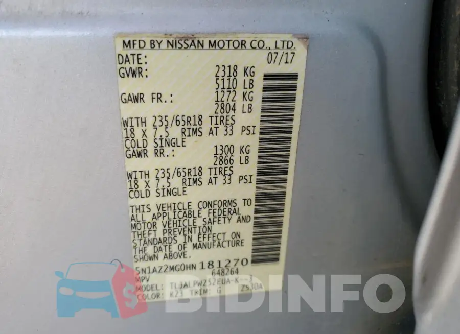 5N1AZ2MG0HN181270 Photo# 14