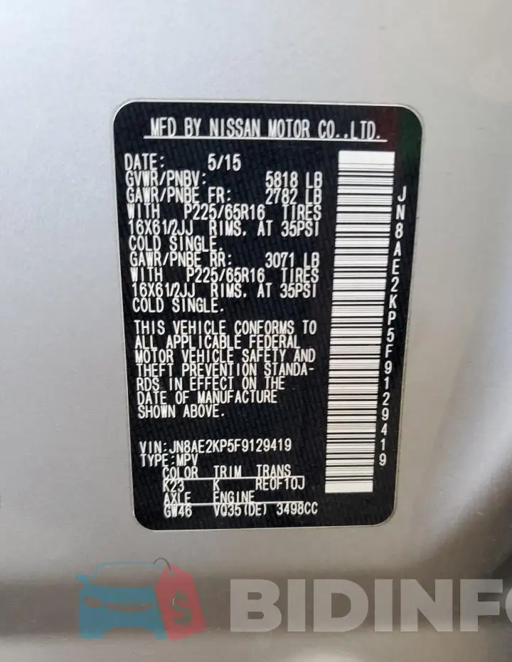 JN8AE2KP5F9129419 Photo# 14