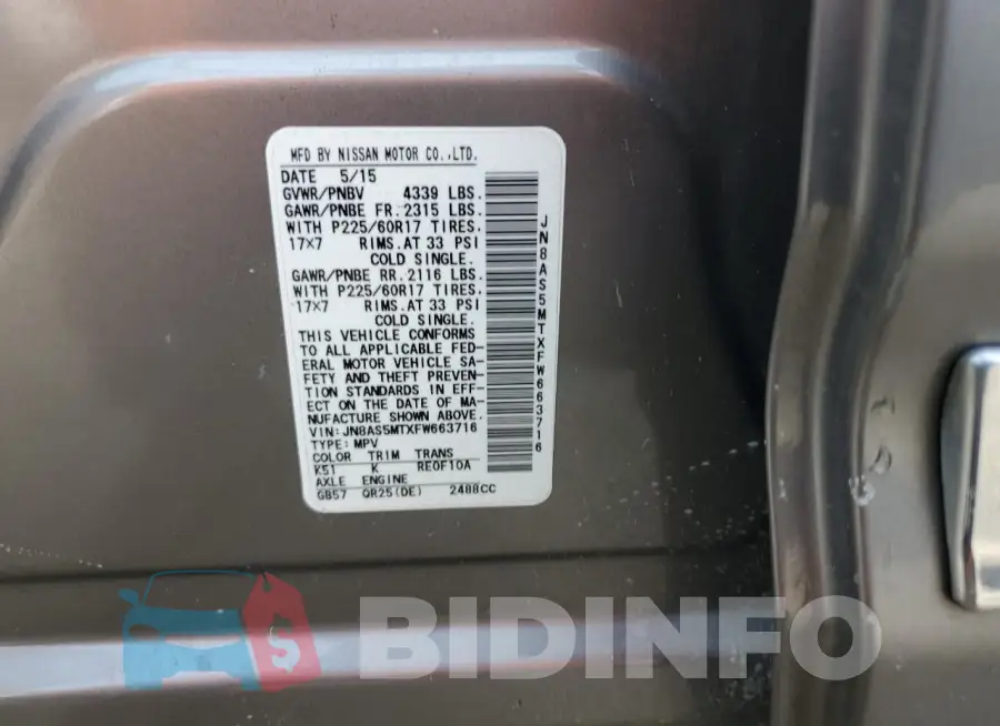 JN8AS5MTXFW663716 Photo# 13