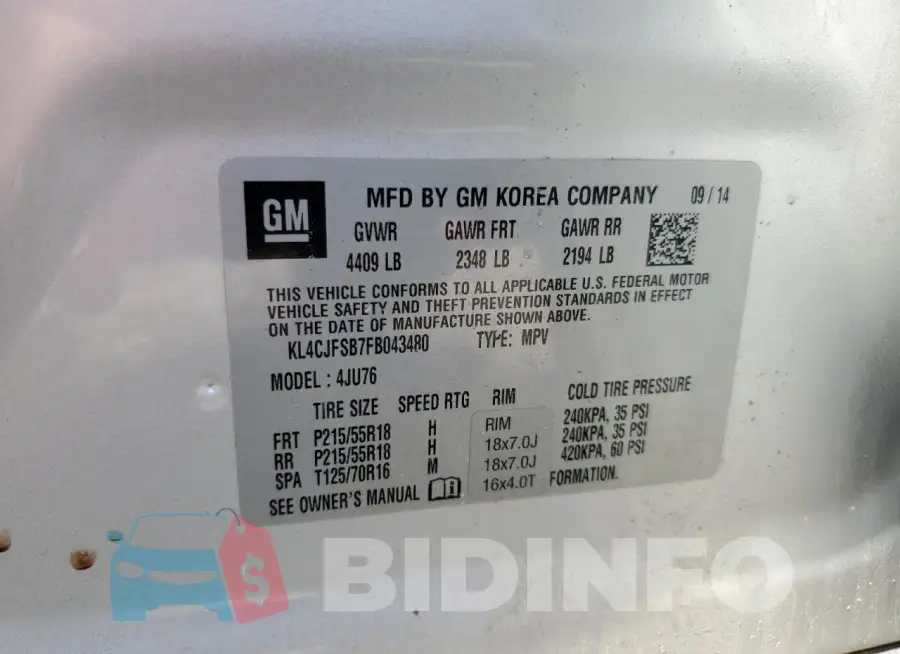KL4CJFSB7FB043480 Photo# 13