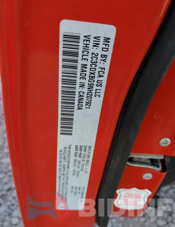 2C3CDXBG9NH207921 Photo# 13