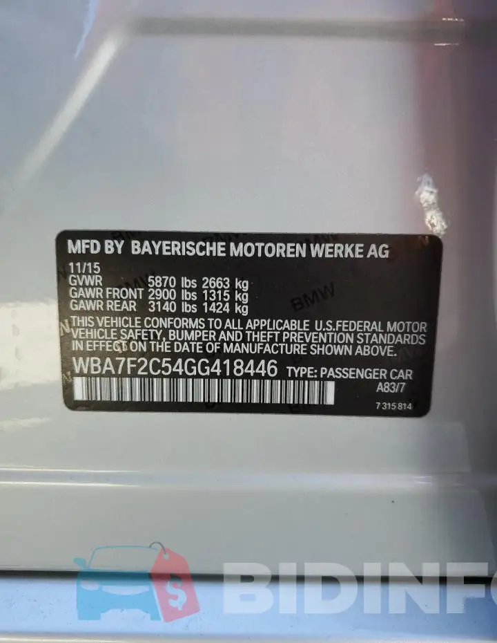 WBA7F2C54GG418446 Photo# 12