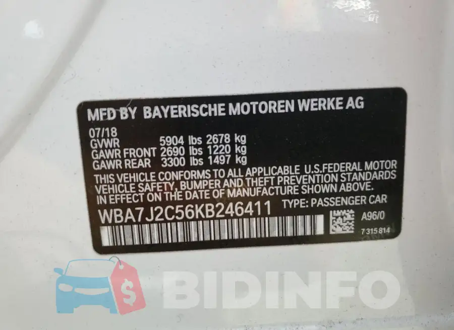 WBA7J2C56KB246411 Photo# 12