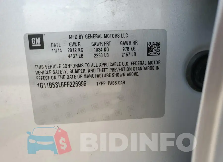 1G11B5SL6FF226996 Photo# 12