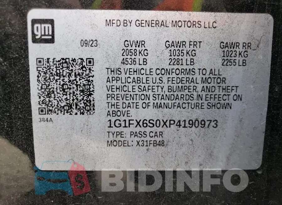 1G1FX6S0XP4190973 Photo# 12