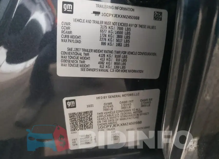 1GCPYJEKXMZ450988 Photo# 13