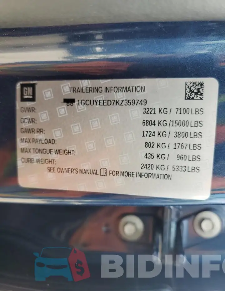 1GCUYEED7KZ359749 Photo# 12