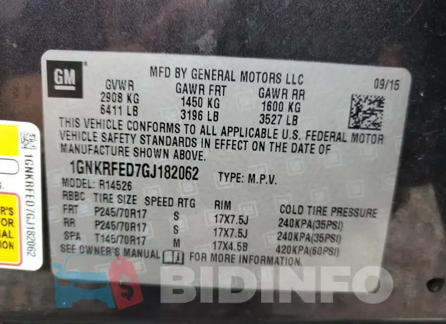 1GNKRFED7GJ182062 Photo# 14