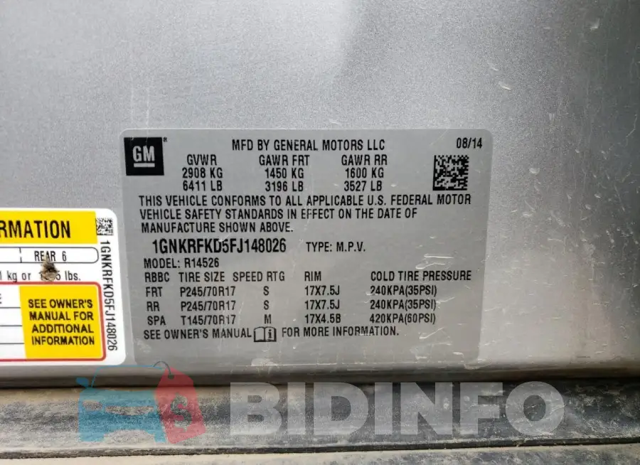1GNKRFKD5FJ148026 Photo# 13