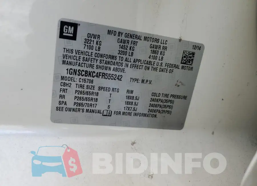 1GNSCBKC4FR555242 Photo# 13