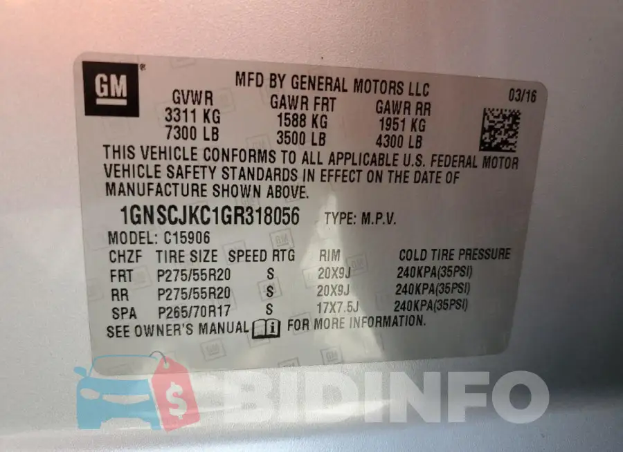 1GNSCJKC1GR318056 Photo# 13