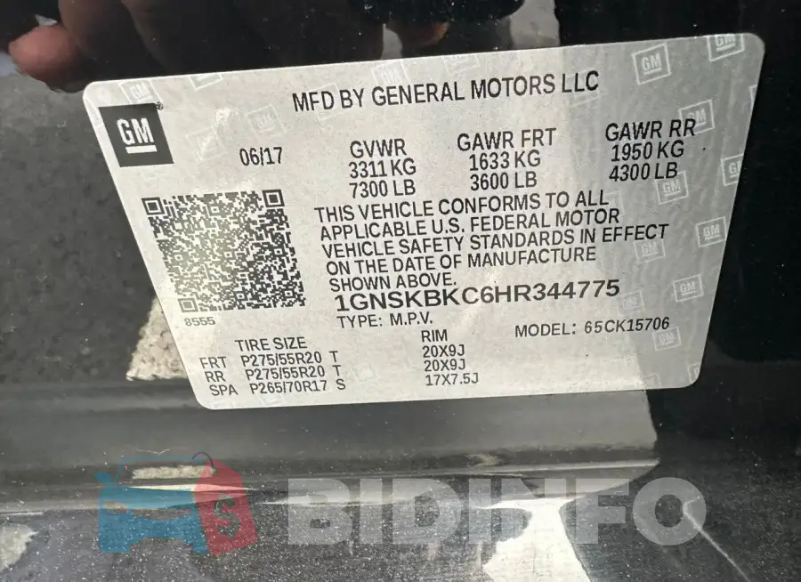 1GNSKBKC6HR344775 Photo# 10