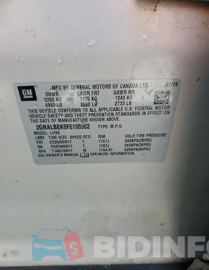 2GNALBEK8F6106902 Photo# 13