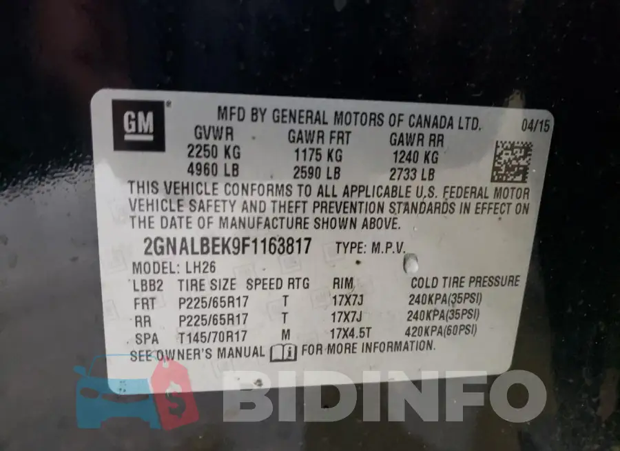 2GNALBEK9F1163817 Photo# 13